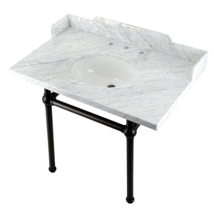 Pemberton 36-Inch Carrara Marble Console Sink with Brass Legs (8-Inch, 3-Hole)