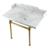 Pemberton 36-Inch Carrara Marble Console Sink with Brass Legs (8-Inch, 3-Hole)