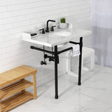 Fauceture 36-Inch Carrara Marble Console Sink with Stainless Steel Legs