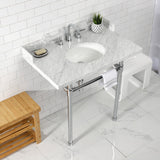 Dreyden 36-Inch Carrara Marble Console Sink with Stainless Steel Legs (8-Inch, 3-Hole)