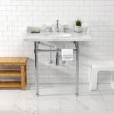 Fauceture 36-Inch Carrara Marble Console Sink with Stainless Steel Legs