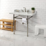 Dreyden 36-Inch Carrara Marble Console Sink with Stainless Steel Legs (8-Inch, 3-Hole)