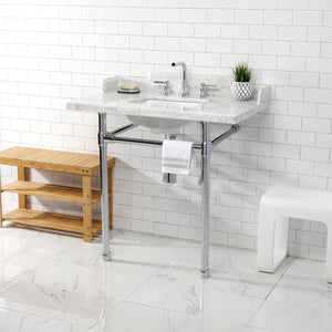 Fauceture 36-Inch Carrara Marble Console Sink with Stainless Steel Legs