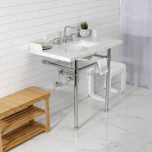 Fauceture 36-Inch Carrara Marble Console Sink with Stainless Steel Legs