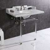 Pemberton 36-Inch Carrara Marble Console Sink with Acrylic Legs (8-Inch, 3-Hole)