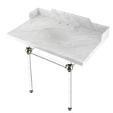 Pemberton 36-Inch Carrara Marble Console Sink with Acrylic Legs (8-Inch, 3-Hole)