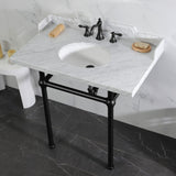 Fauceture 36-Inch Carrara Marble Console Sink with Brass Legs