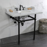 Fauceture 36-Inch Carrara Marble Console Sink with Brass Legs