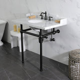 Pemberton 36-Inch Carrara Marble Console Sink with Brass Legs (8-Inch, 3-Hole)