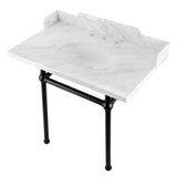 Pemberton 36-Inch Carrara Marble Console Sink with Brass Legs (8-Inch, 3-Hole)