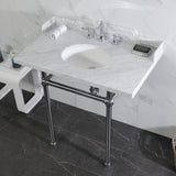 Pemberton 36-Inch Carrara Marble Console Sink with Brass Legs (8-Inch, 3-Hole)