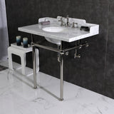 Pemberton 36-Inch Carrara Marble Console Sink with Brass Legs (8-Inch, 3-Hole)