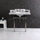 Pemberton 36-Inch Carrara Marble Console Sink with Brass Legs (8-Inch, 3-Hole)