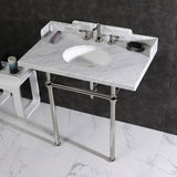 Pemberton 36-Inch Carrara Marble Console Sink with Brass Legs (8-Inch, 3-Hole)