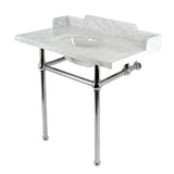 Pemberton 36-Inch Carrara Marble Console Sink with Brass Legs (8-Inch, 3-Hole)