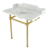 Pemberton 36-Inch Carrara Marble Console Sink with Brass Legs (8-Inch, 3-Hole)