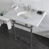 Pemberton 36-Inch Carrara Marble Console Sink with Brass Legs (8-Inch, 3-Hole)