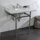 Pemberton 36-Inch Carrara Marble Console Sink with Brass Legs (8-Inch, 3-Hole)