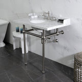 Pemberton 36-Inch Carrara Marble Console Sink with Brass Legs (8-Inch, 3-Hole)