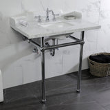 Fauceture 36-Inch Carrara Marble Console Sink with Brass Legs