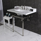 Fauceture 36-Inch Carrara Marble Console Sink with Brass Legs