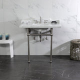 Fauceture 36-Inch Carrara Marble Console Sink with Brass Legs