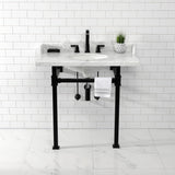 Viceroy 36-Inch Carrara Marble Console Sink with Stainless Steel Legs (8-Inch, 3-Hole)