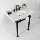 Viceroy 36-Inch Carrara Marble Console Sink with Stainless Steel Legs (8-Inch, 3-Hole)