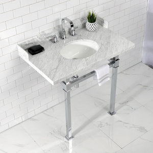 Fauceture 36-Inch Carrara Marble Console Sink with Stainless Steel Legs