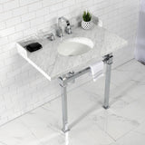 Viceroy 36-Inch Carrara Marble Console Sink with Stainless Steel Legs (8-Inch, 3-Hole)