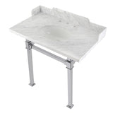 Viceroy 36-Inch Carrara Marble Console Sink with Stainless Steel Legs (8-Inch, 3-Hole)