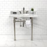 Fauceture 36-Inch Carrara Marble Console Sink with Stainless Steel Legs