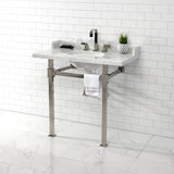 Viceroy 36-Inch Carrara Marble Console Sink with Stainless Steel Legs (8-Inch, 3-Hole)