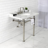 Viceroy 36-Inch Carrara Marble Console Sink with Stainless Steel Legs (8-Inch, 3-Hole)