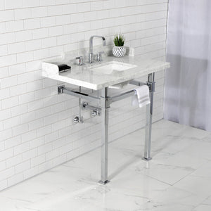 Fauceture 36-Inch Carrara Marble Console Sink with Stainless Steel Legs