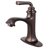 Restoration One-Handle 1-Hole Bathroom Faucet with Deck Plate and Push Pop-Up Drain