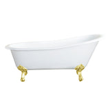 Aqua Eden 61-Inch Cast Iron Oval Single Slipper Clawfoot Tub (No Faucet Drillings)