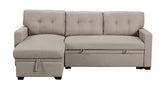 Miller 83"W Beige Linen Reversible Sleeper Sectional Sofa with Storage Chaise