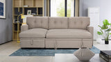 Miller 83"W Beige Linen Reversible Sleeper Sectional Sofa with Storage Chaise