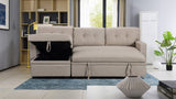 Miller 83"W Beige Linen Reversible Sleeper Sectional Sofa with Storage Chaise