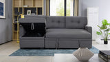 Miller 83"W Gray Linen Reversible Sleeper Sectional Sofa with Storage Chaise