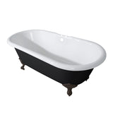 Aqua Eden 66-Inch Cast Iron Oval Double Ended Clawfoot Tub (7-Inch Faucet Drillings)