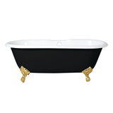 Aqua Eden 66-Inch Cast Iron Oval Double Ended Clawfoot Tub (7-Inch Faucet Drillings)