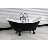 Aqua Eden 72-Inch Cast Iron Oval Double Slipper Clawfoot Tub (7-Inch Faucet Drillings)