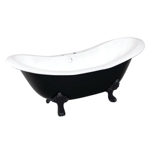 Aqua Eden 72-Inch Cast Iron Oval Double Slipper Clawfoot Tub (7-Inch Faucet Drillings)