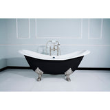 Aqua Eden 72-Inch Cast Iron Oval Double Slipper Clawfoot Tub (7-Inch Faucet Drillings)