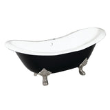 Aqua Eden 72-Inch Cast Iron Oval Double Slipper Clawfoot Tub (7-Inch Faucet Drillings)