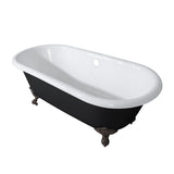 Aqua Eden 66-Inch Cast Iron Oval Double Ended Clawfoot Tub (No Faucet Drillings)