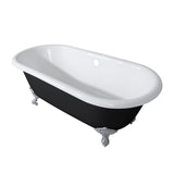 Aqua Eden 66-Inch Cast Iron Oval Double Ended Clawfoot Tub (No Faucet Drillings)