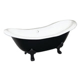 Aqua Eden 72-Inch Cast Iron Oval Double Slipper Clawfoot Tub (No Faucet Drillings)